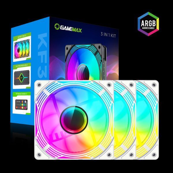 PC Case Вентилятор GAMEMAX KF300 WH, 3xARGB Вентилятор Kit, 120mm, 