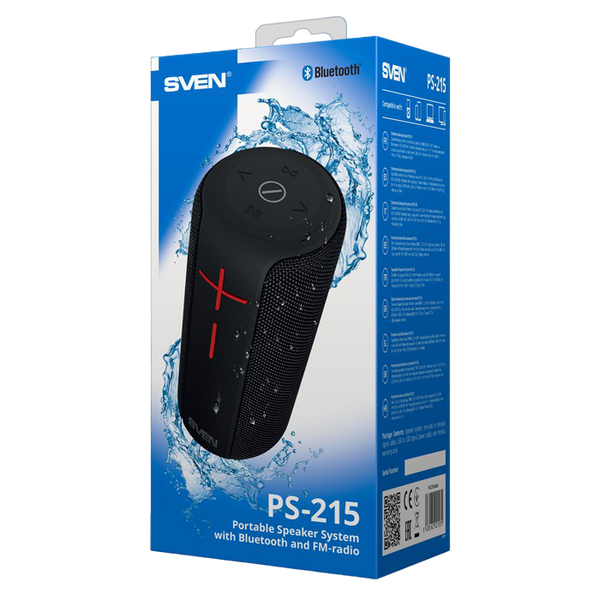 Speakers SVEN "PS-215" 12W, Waterproof (IPx6), TWS, Bluetooth, FM, USB, microSD, 2400mA*h, Black 200678 фото