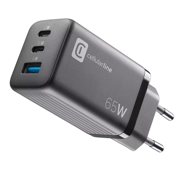 Зарядное устройство GAN Cellularline, 3 Ports, 2 PD + USB, 65W, Black 145679 фото