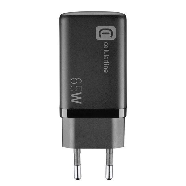 Зарядное устройство GAN Cellularline, 3 Ports, 2 PD + USB, 65W, Black 145679 фото