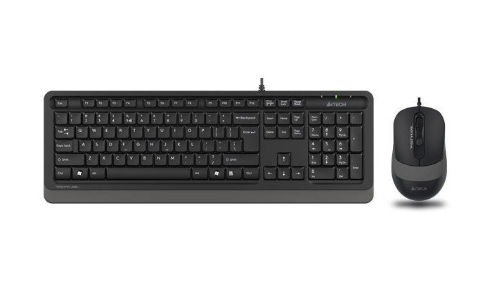 Keyboard & Mouse A4Tech F1010, Laser Engraving, Splash Proof, 1600 dpi, 4 buttons, Black/Grey, USB 112652 фото