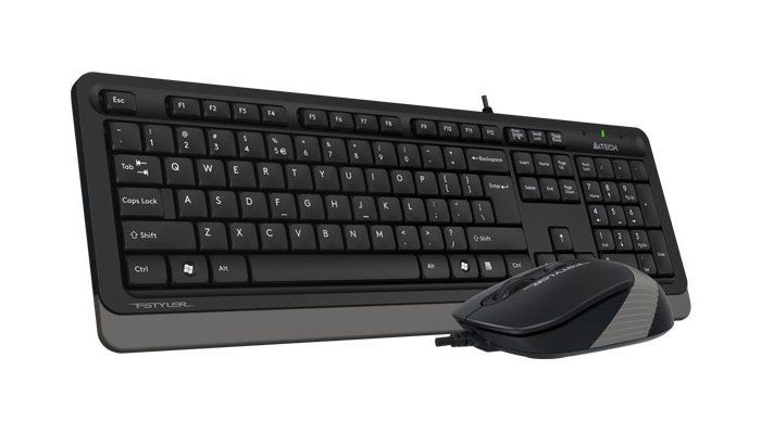 Keyboard & Mouse A4Tech F1010, Laser Engraving, Splash Proof, 1600 dpi, 4 buttons, Black/Grey, USB 112652 фото