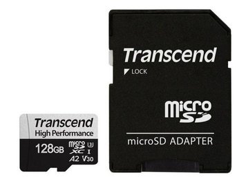 128GB MicroSD (Class 10) UHS-I (U3),+SD adapter, Transcend TS128GUSD340S (V30, A2, R/W:160/125MB/s) 127101 фото