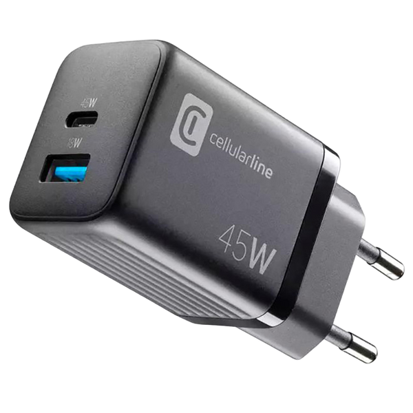 Зарядное устройство GAN Cellularline, 2 Ports, PD + USB, 45W, Black 145680 фото