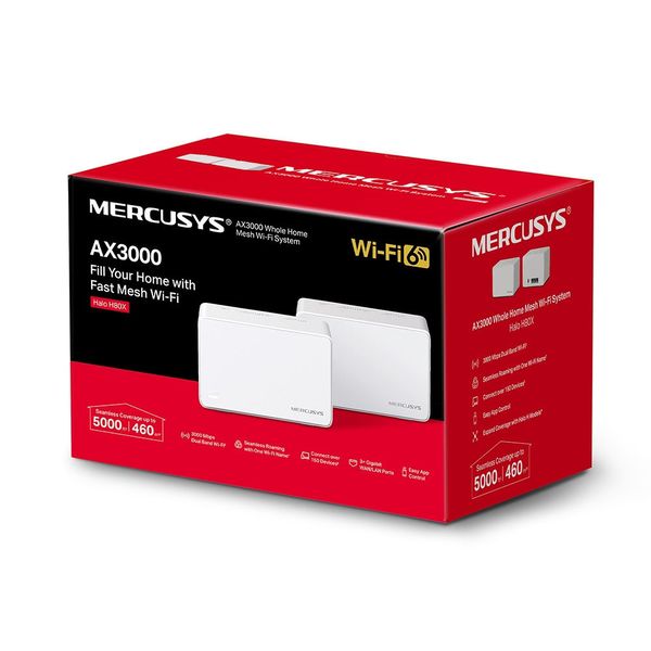 Whole-Home Mesh Dual Band Wi-Fi 6 System MERCUSYS, "Halo H80X(2-pack)", 3000Mbps, MU-MIMO,Gbit Ports 200495 фото