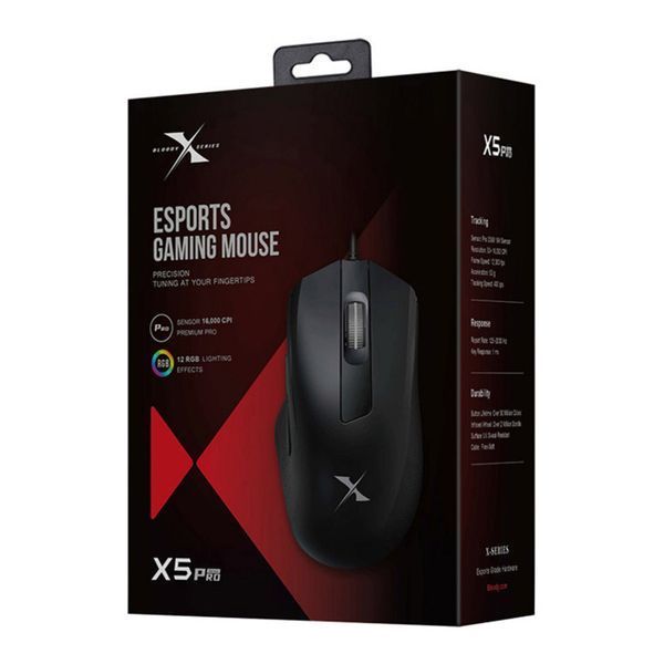 Gaming Mouse Bloody X5 Pro, 50-16000 dpi, 5 buttons, 400IPS, 50G, Ergonomic, Rubber Grips, UV surfac 116119 Imagini