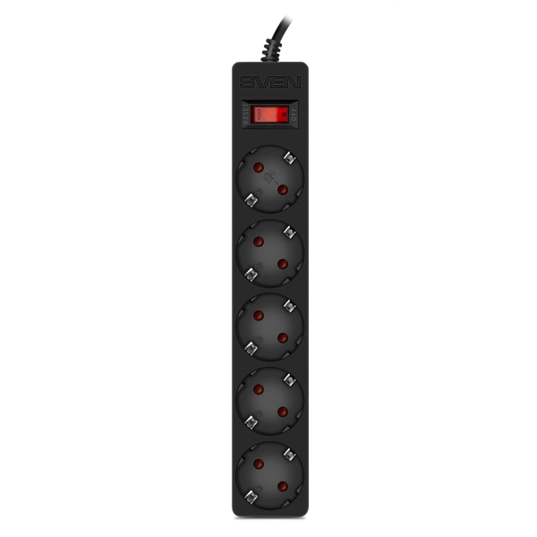 Surge Protector 5 Sockets, 3.0m, Sven "SF-05E", Black, flame-retardant material 207681 фото