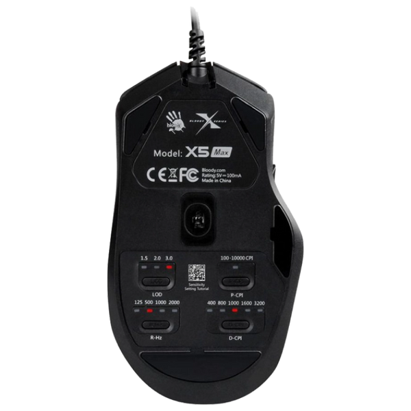 Gaming Mouse Bloody X5 Max, 50-10000 dpi, 5 buttons, 250IPS, 35G, Ergonomic, Rubber Grips, UV surfac 120394 Imagini