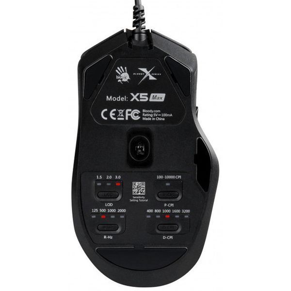 Gaming Mouse Bloody X5 Max, 50-10000 dpi, 5 buttons, 250IPS, 35G, Ergonomic, Rubber Grips, UV surfac 120394 Imagini