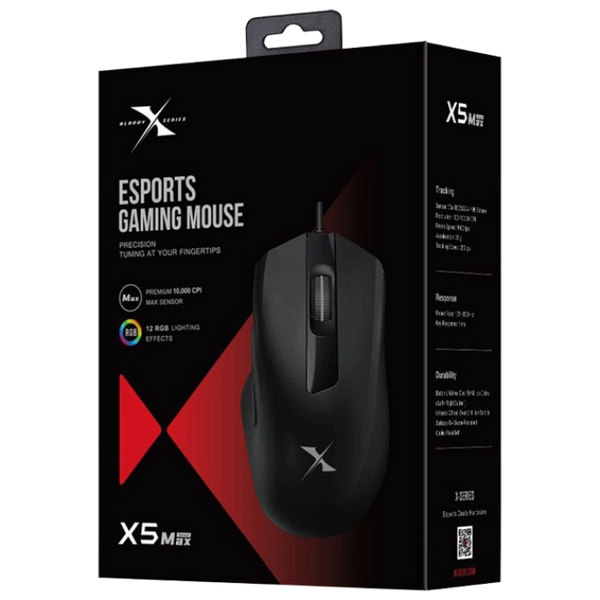 Gaming Mouse Bloody X5 Max, 50-10000 dpi, 5 buttons, 250IPS, 35G, Ergonomic, Rubber Grips, UV surfac 120394 Imagini