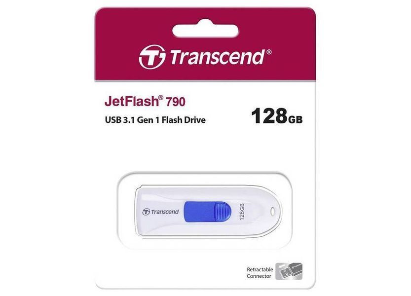 128GB USB3.1 Flash Drive Transcend "JetFlash 790", White-Blue, Slider (R/W:90/40MB/s) 67751 Imagini