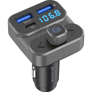 Автомобильное зарядное устройство Proove FM Launcher Luxor SE 36W (PD+QC3.0) Type-C+USB Gray 249234 фото