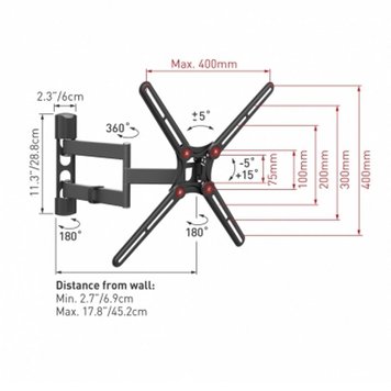 Wall Mount Barkan ''BM343'' Black 13"-65" Full Motion, max.40kg, VESA mm: up to 400x400mm 120441 фото