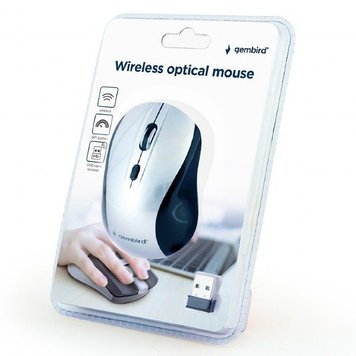 Wireless Mouse Gembird MUSW-4B-02-BS Optical 800-1600 dpi 4 buttons Ambidextrous 2xAAA, Black/Silver 110318 фото