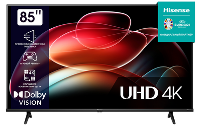 85" LED SMART TV Hisense 85A6K, Real 4K, 3840x2160, VIDAA OS, Black 213088 фото