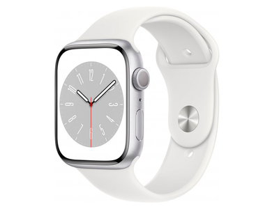 Apple Watch Series 8 GPS, 45mm Silver Aluminium Case with White Sport Band, MP6N3 145336 фото