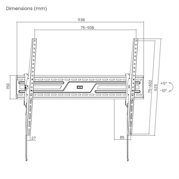 Wall Mount Gembird "WM-100T-01" Black 43"-100", 75kg, VESA:up 600x400, Wall dist:85mm, 5&deg; ~ -10&deg; 250457 Imagini
