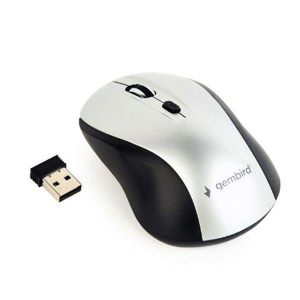 Wireless Mouse Gembird MUSW-4B-02-BS Optical 800-1600 dpi 4 buttons Ambidextrous 2xAAA, Black/Silver 110318 фото