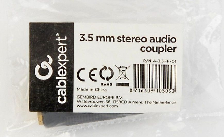 Audio adapter 3-pin*3.5 mm socket to 3-pin*3.5 mm socket, Cablexpert A-3.5FF-01 122838 фото