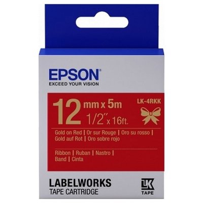 Tape Cartridge EPSON LK4RKK; 12mm/5m Satin Ribbon, Gold/Red, C53S654033 117896 фото
