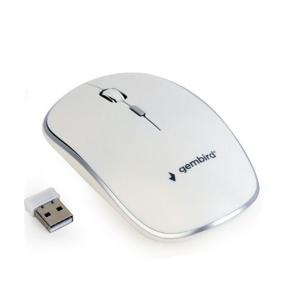 Wireless Mouse Gembird MUSW-4B-01, Optical, 800-1600 dpi, 4 buttons, Ambidextrous, 1xAA, White 105371 фото