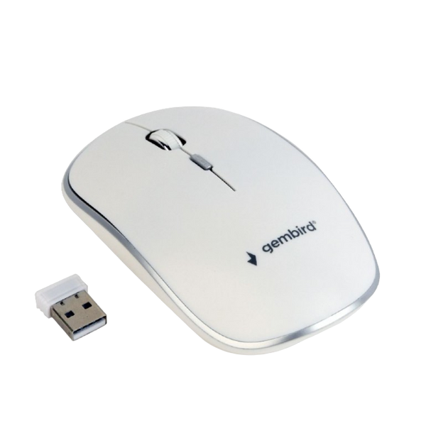 Wireless Mouse Gembird MUSW-4B-01, Optical, 800-1600 dpi, 4 buttons, Ambidextrous, 1xAA, White 105371 фото