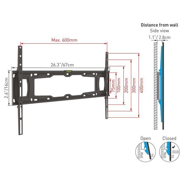 Wall Mount Barkan ''E400+'' Black 32" - 90" Fixed, max.60kg, VESA mm: up to 600x400mm 120444 Imagini