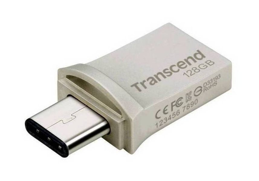 128GB USB3.1/Type-C Flash Drive Transcend "JetFlash 890", Silver, Metal Case, OTG (R/W:130/30MB/s) 109757 фото