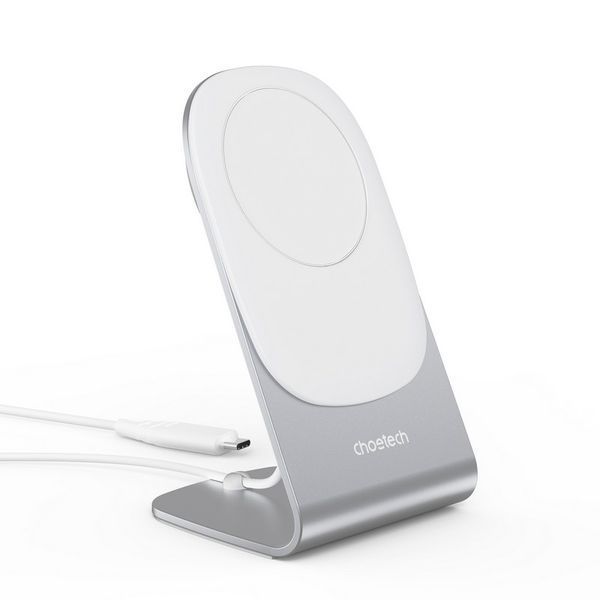 Wireless Magnetic Charger Stand CHOETECH, H046 + T518-F, White 204093 Imagini