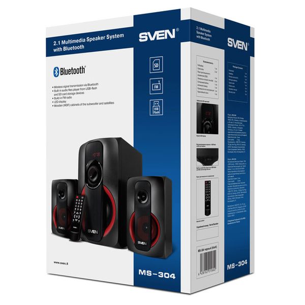 Speakers SVEN "MS-304" SD-card, USB, FM, remote control, Bluetooth, Black, 40w/20w + 2x10w/2.1 83086 фото