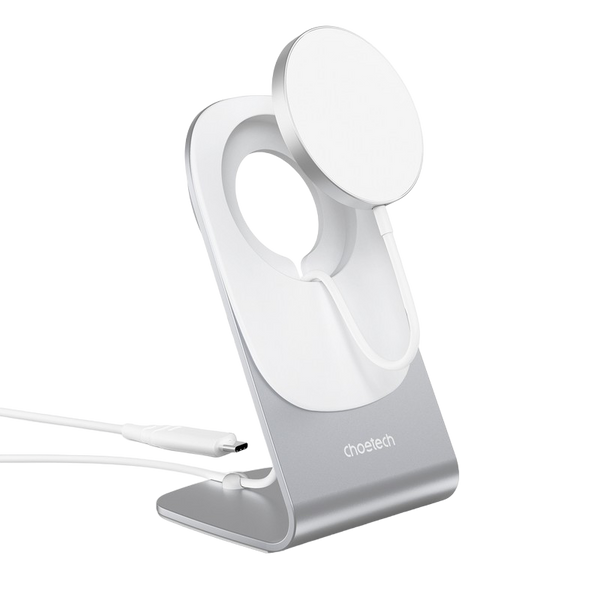 Wireless Magnetic Charger Stand CHOETECH, H046 + T518-F, White 204093 Imagini