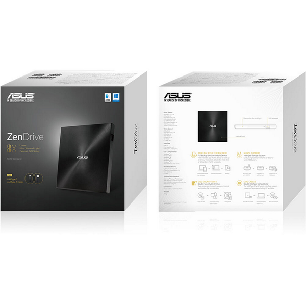 External Slim DVD-RW Drive ASUS ZenDrive U9M "SDRW-08U9M-U", Black, (USB2.0), 13.9mm Ultraslim, USB Type C/A cables, Retail 269799 Imagini