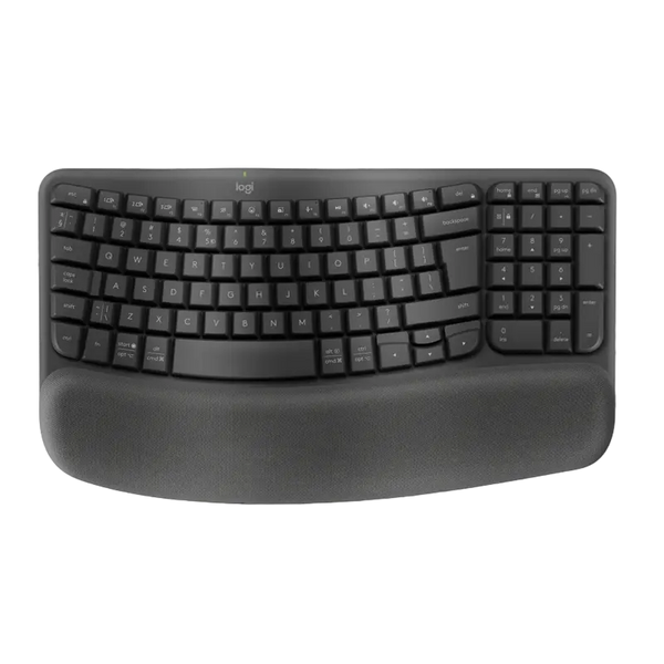 Wireless Keyboard Logitech Wave Keys (B2B), Curved keyframe, Palm rest, Tilt legs, Easy-Switch Keys, Battery indicator, 2xAAA, 2.4Ghz+BT, EN, Graphite 245890 фото