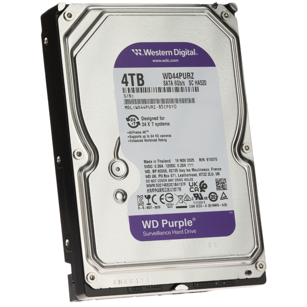3.5" HDD 4.0TB-SATA- 128MB Western Digital "Purple (WD44PURZ)", Surveillance, 24/7, CMR, 5400rpm, 1 251282 фото