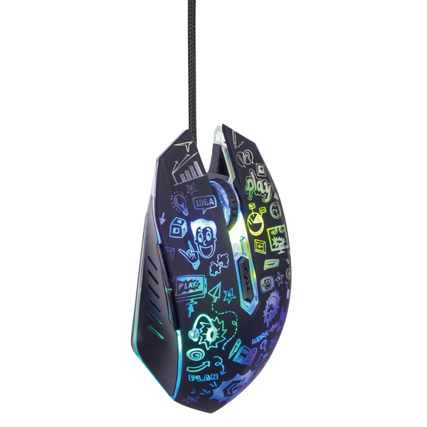 Mouse Gembird MUS-6B-GRAFIX-01, Optical, 1200-3600 dpi, 6 buttons, LED, Ambidextrous, 1.5m, Black 266701 фото