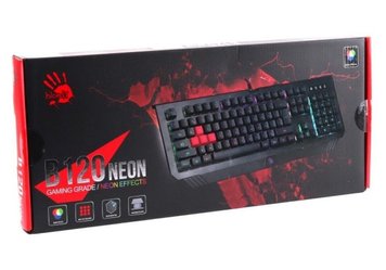 Gaming Keyboard Bloody B120N, Multimedia Hot-Keys, Neon Glare, Game Mode, Water-Resistant, Black,USB 116130 фото