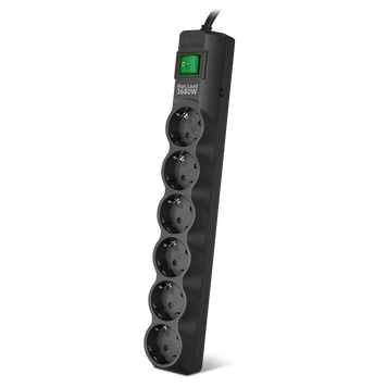 Surge Protector 6 Sockets, 1.8m, Sven "SF-06E-16", Black, flame-retardant material, 16A 240806 Imagini