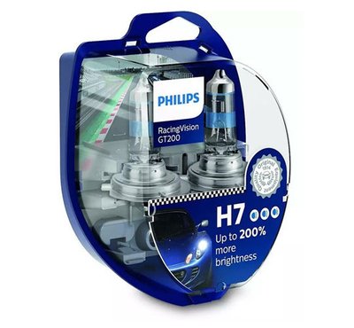 PHILIPS H7 RacingVision GT200 +200% 3500K 1500LM 12V 55W PX26d BL (2 шт.) ID999MARKET_6593219 фото