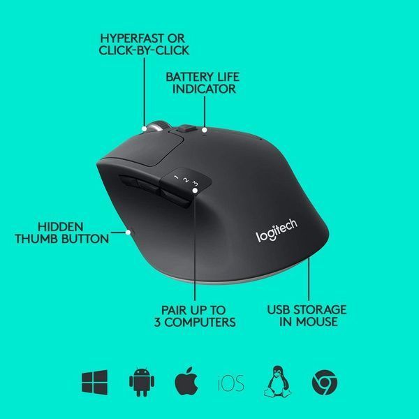 Wireless Mouse Logitech M720 Triathlon, 1000 dpi, 8 buttons, Ergonomic, 135g., Hyper Scroll, 1xAA, U 80665 Imagini