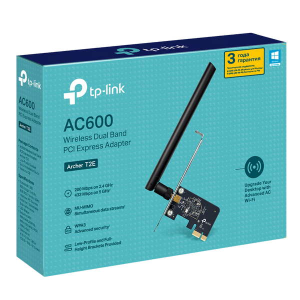 PCIe Wi-Fi AC Dual Band LAN Adapter, TP-LINK "Archer T2E", 600Mbps, MU-MIMO 142733 фото