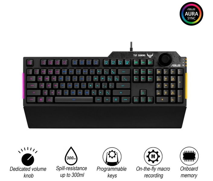 Gaming Keyboard Asus TUF Gaming K1, Mech-Brane, Volume knob, Spill-resistance, RGB, 19-KRO, USB 115707 фото