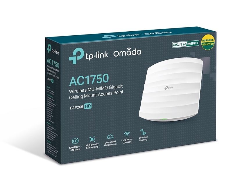 Wi-Fi AC Dual Band Access Point TP-LINK "EAP265 HD", 1750Mbps, MU-MIMO, Gbit Ports, Omada, PoE, 500+ 128430 фото