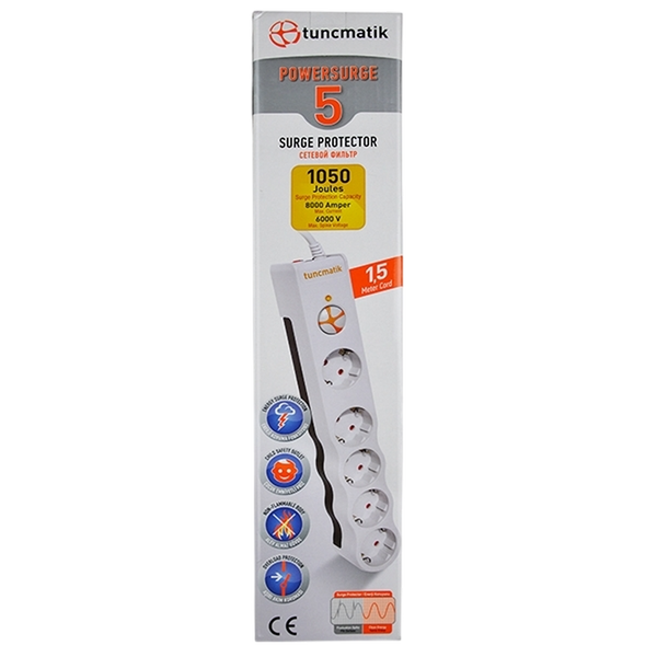 Surge Protector Tuncmatik Powersurge 5 LI 1050 J White 1,5 m 208829 фото