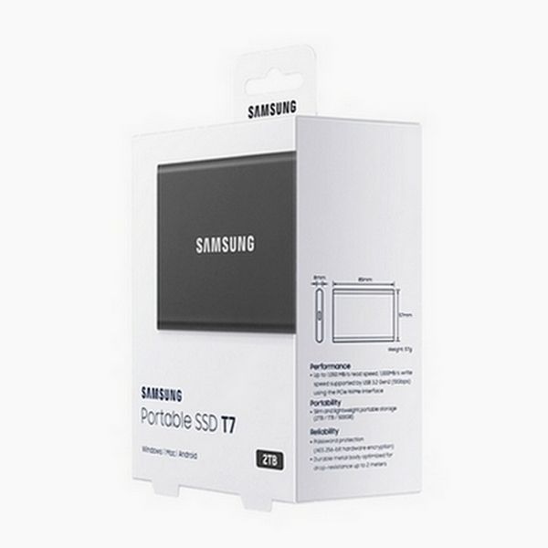 2.0TB (USB3.2/Type-C) Samsung Portable SSD T7 , Grey (85x57x8mm, 58g, R/W:1050/1000MB/s) 116663 фото