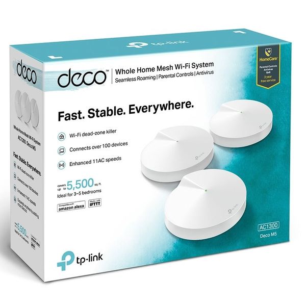 Whole-Home Mesh Dual Band Wi-Fi AC System TP-LINK, "Deco M5(3-pack)", 1300Mbps, MU-MIMO, Gbit, BT 84907 фото