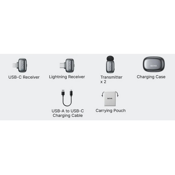 Microphone&nbsp;Wireless&nbsp;Boya&nbsp;Mini 2-01&nbsp;Ultracompact&nbsp;(2 TX+ 2RX USB-C plug+ Lightning Plug + Charging cas 245576 Imagini