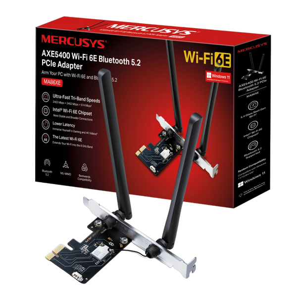 PCIe Wi-Fi 6E Tri-Band LAN/Bluetooth 5.2 Adapter Mercusys "MA86XE", AXE5400, OFDMA 210473 Imagini