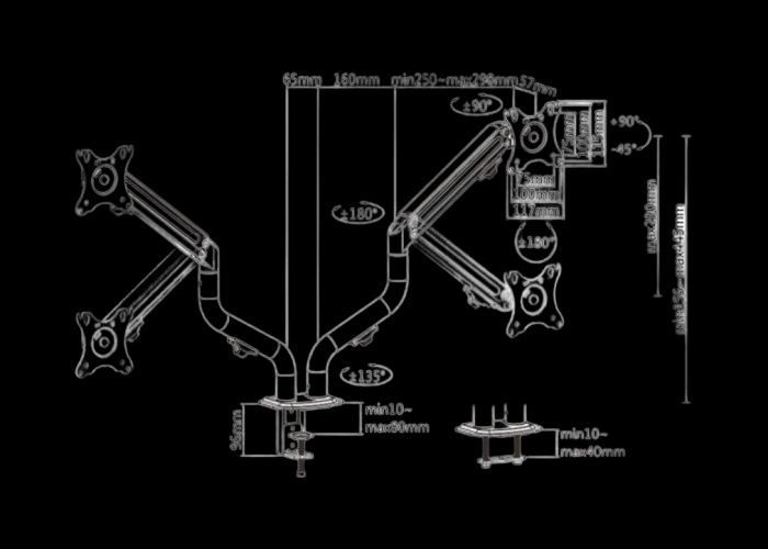 Table/desk 2-display mounting arm Gembird (rotate,tilt,swivel),17&rdquo;-32&rdquo;,up to 8 kg,VESA:75x75,100x100 204489 фото