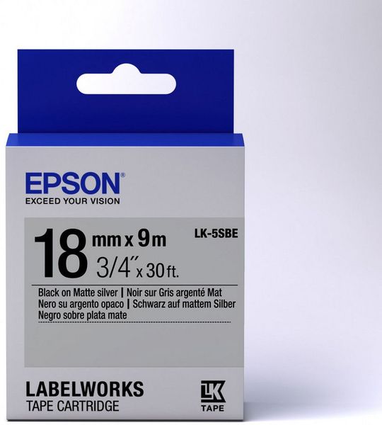 Tape Cartridge EPSON LK-5SBE; 18mm/9m Matte, Black/Silver, C53S655013 85517 фото