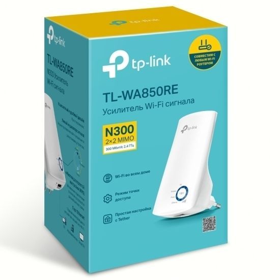 Wi-Fi N Range Extender/Access Point TP-LINK "TL-WA850RE", 300Mbps, Integrated Power Plug 58413 фото